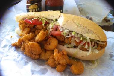 Overstuffed fried shrimp po-boy