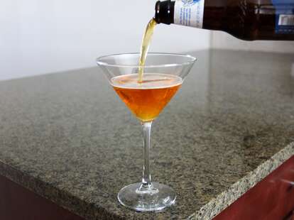beer poured into martini glass