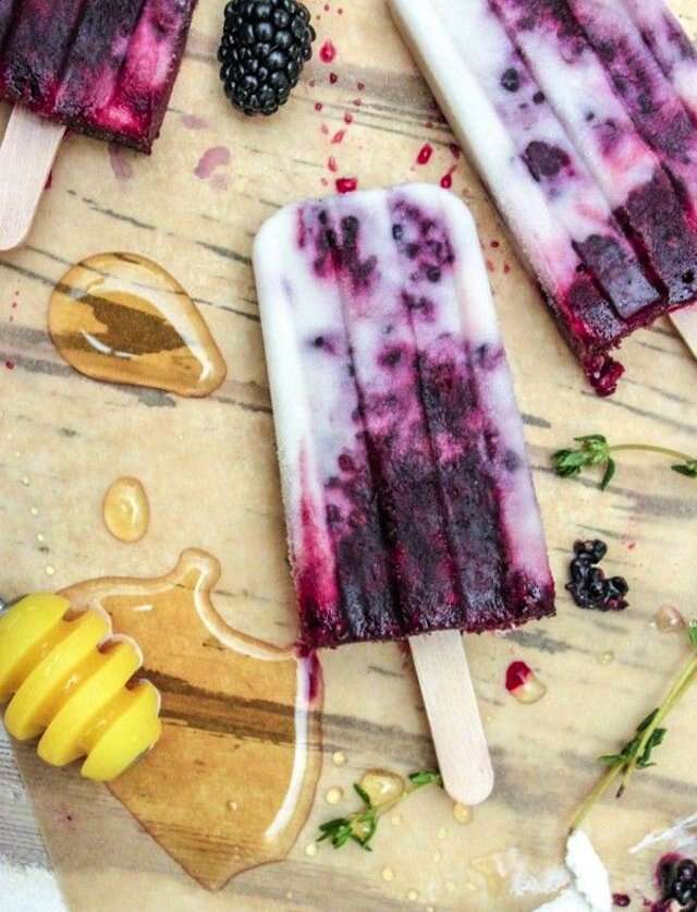 Blackberry chevre bourbon popsicles