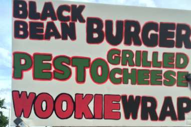 Black bean burger, pesto grilled cheese, Wookie Wrap