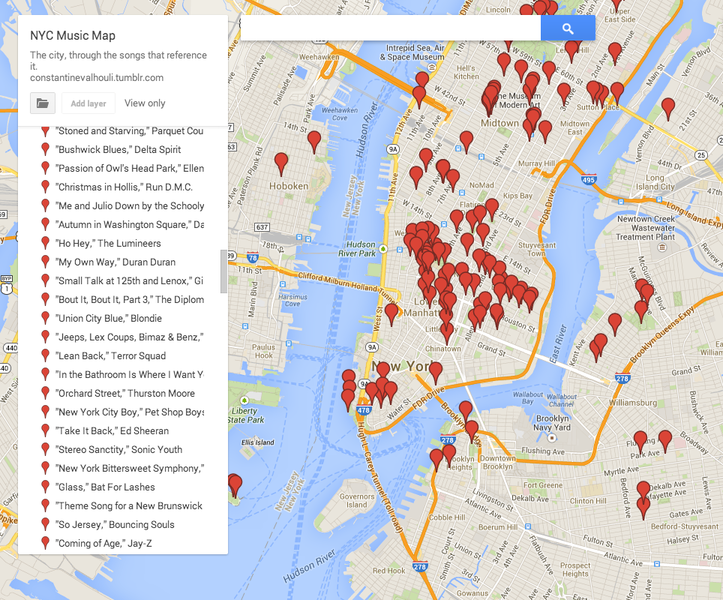 Nyc Rapper Map NYC Music Map - Constantine Valhouli - Interactive New York Song ...