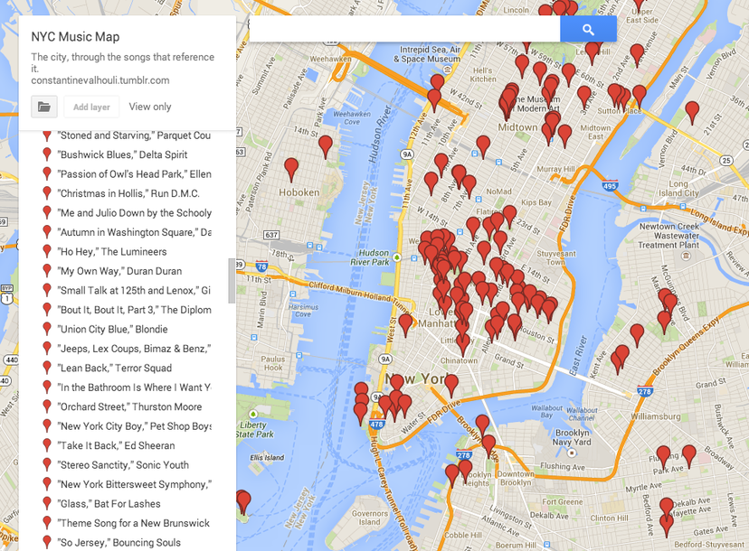 a map of new york city song Nyc Music Map Constantine Valhouli Interactive New York Song a map of new york city song