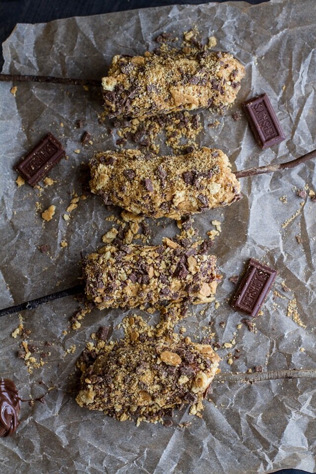 Inside Out Peanut Butter Nutella Banana S'mores Recipe by Half Baked
