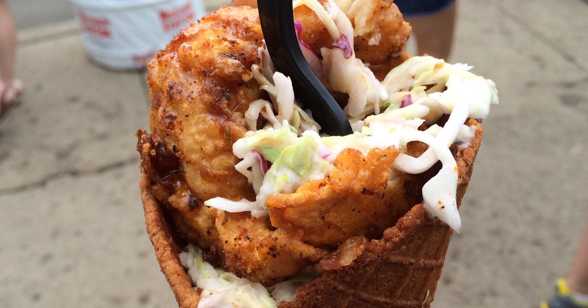 Wisconsin State Fair Foods Fried Chicken and Waffle Cone by Water