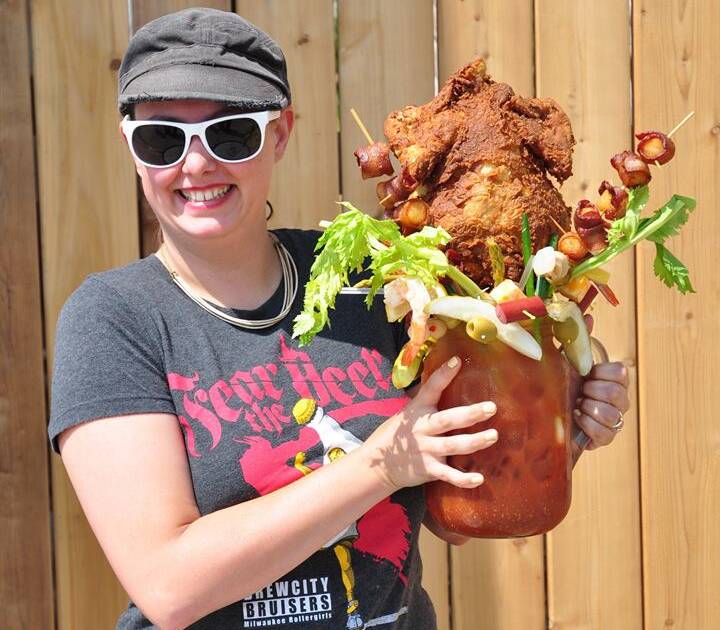 Bloody mary pitcher in Las Vegas is topped with a full meal