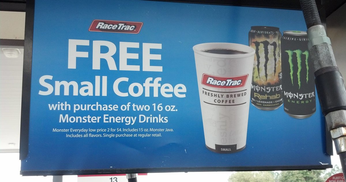 RaceTrac Free Coffee with Purchase of Monster Energy Drinks Deal Thrillist