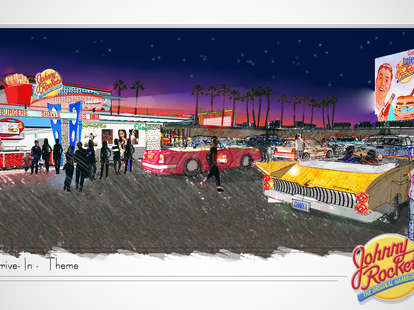 Johnny Rockets drive-in movie theater sketch