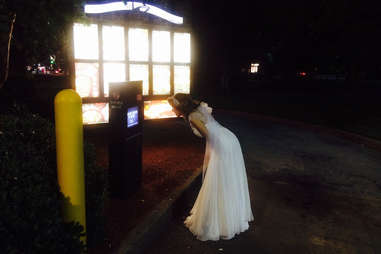 Bride in Taco Bell drive-thru