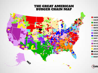 Most Popular American Burger Chains Map - In-N-Out - Sonic - Five