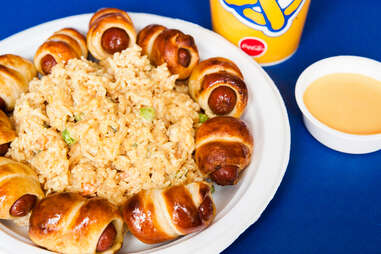 Mall Food Court Mashup: Panda Express fried rice + Auntie Anne's pretzel dogs & cheese dip