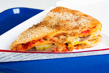 Mall Food Court Mashup: Sbarro stuffed pizza + McDonald's Big Mac 