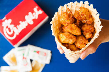 Mall Food Court Mashup: Chick-fil-A nuggets + Dairy Queen waffle cone