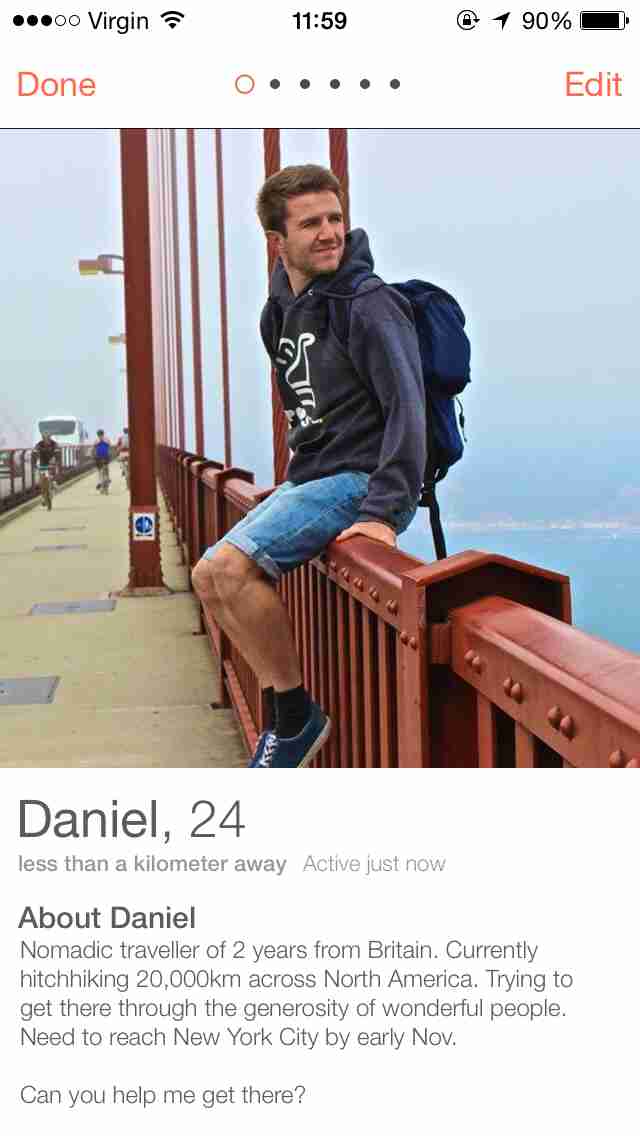 Tinder hitchhiker: Man hitchikes across North America ...