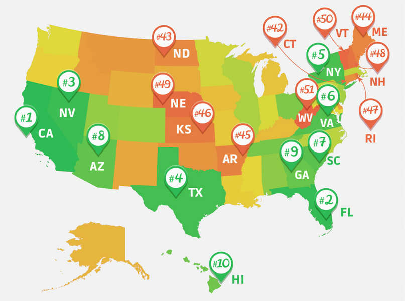 top 10 most popular states to visit