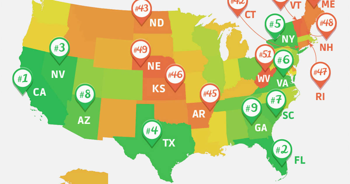 America's 10 Most Popular States California, Florida, and Nevada Top