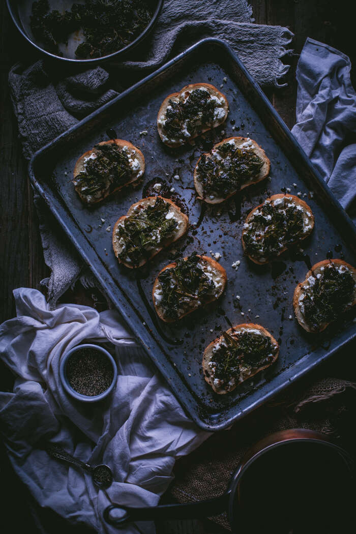 Sauteed kale and goat cheese crostini