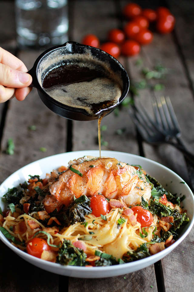 Brown butter, kale, and lobster pasta