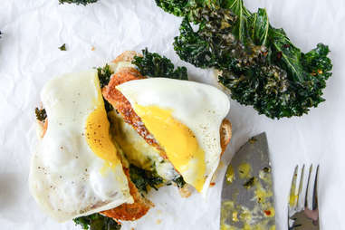 Kale grilled cheese with fried eggs