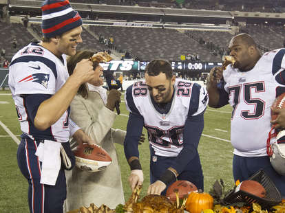 New England Patriots eating turkey