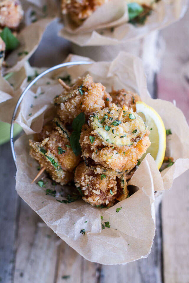 Mac and cheese-stuffed fried zucchini