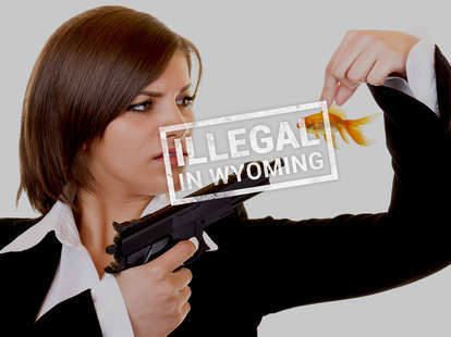 Lady pointing gun at fish