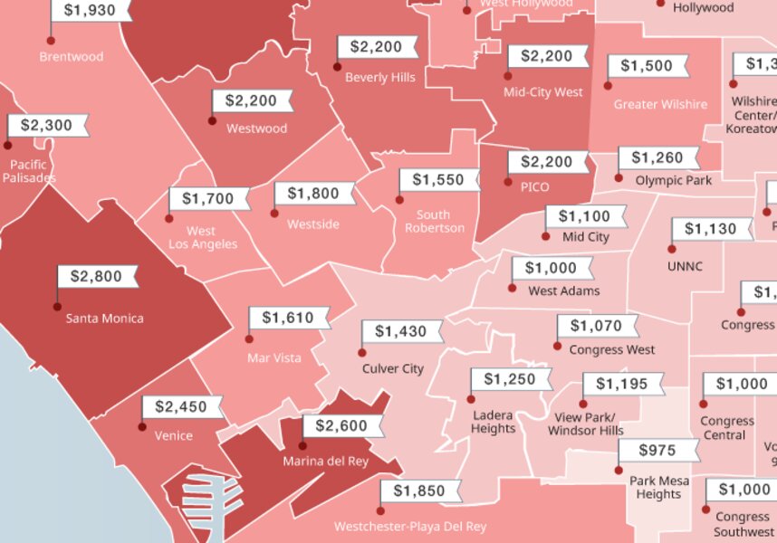 California Rent. Map This Map Shows the Stupidly High Rents Across LA Neighborhoods - Thrillist