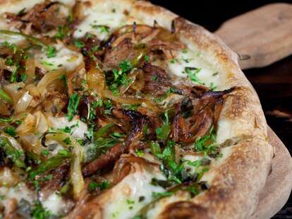 carmelized onion argula pizza at la bocca wine bar and pizzeria tempe arizona