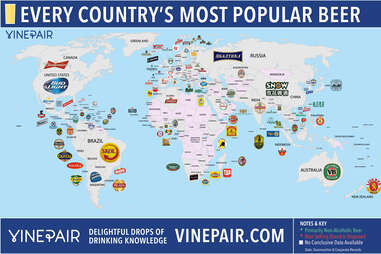 Map of most popular beers by country
