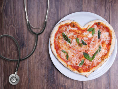 Heart pizza with stethoscope