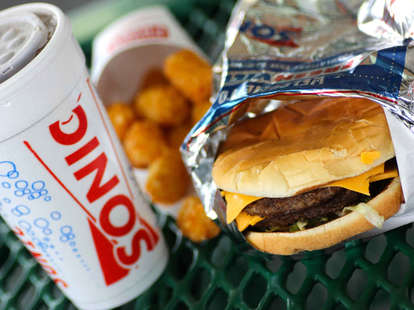 Sonic cheeseburger and drink