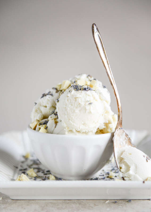 White chocolate chunk wit lavender ice cream