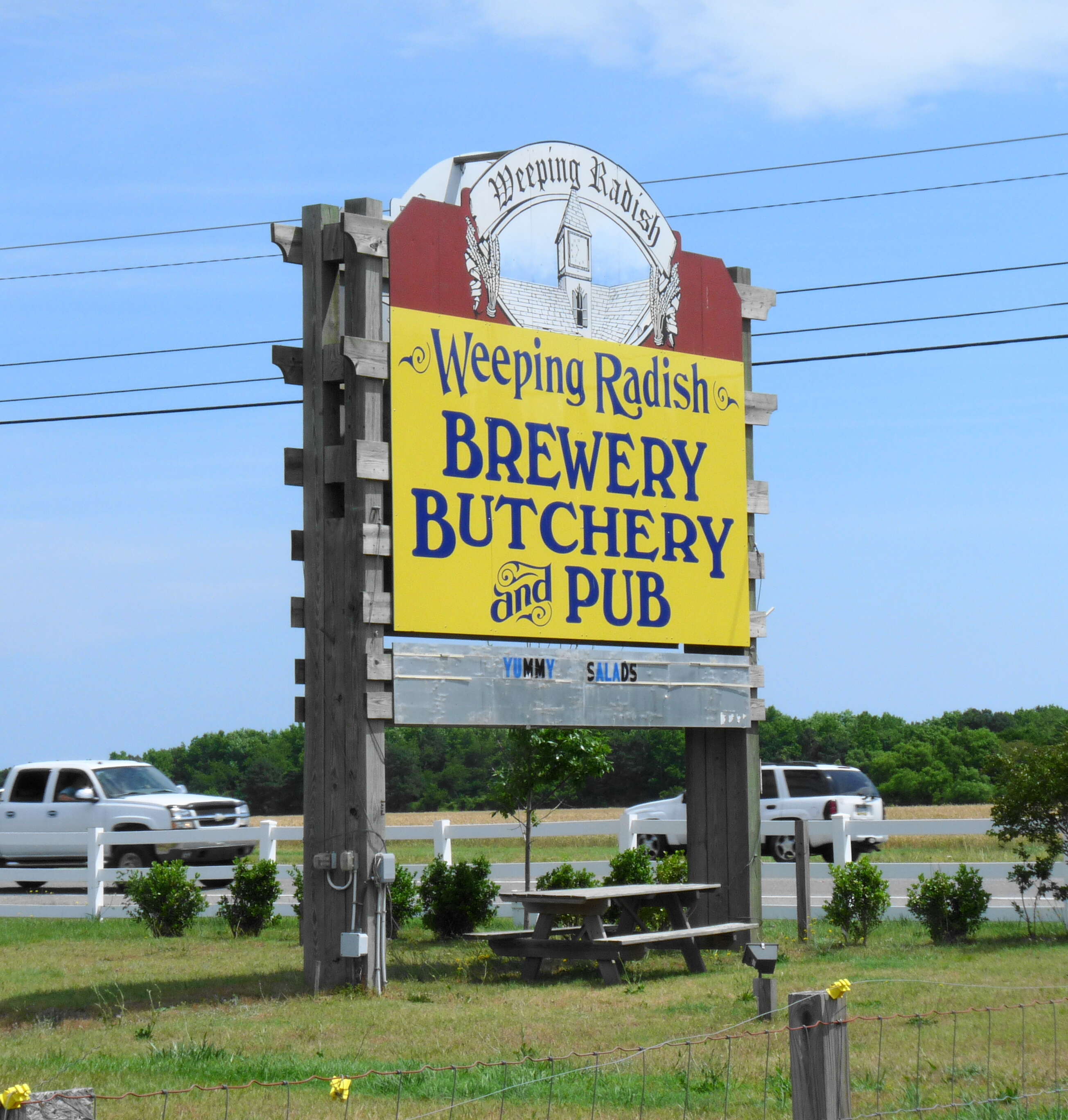 Weeping Radish Brewery, Butchery & Pub sign