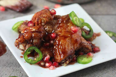 Baked wings with sweet and spicy pomegranate glaze