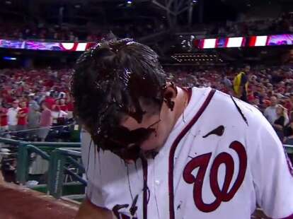Ryan Zimmerman drenched in chocolate syrup