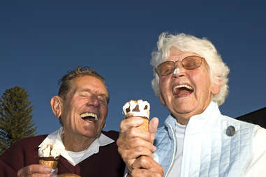 Old couple eating ice cream