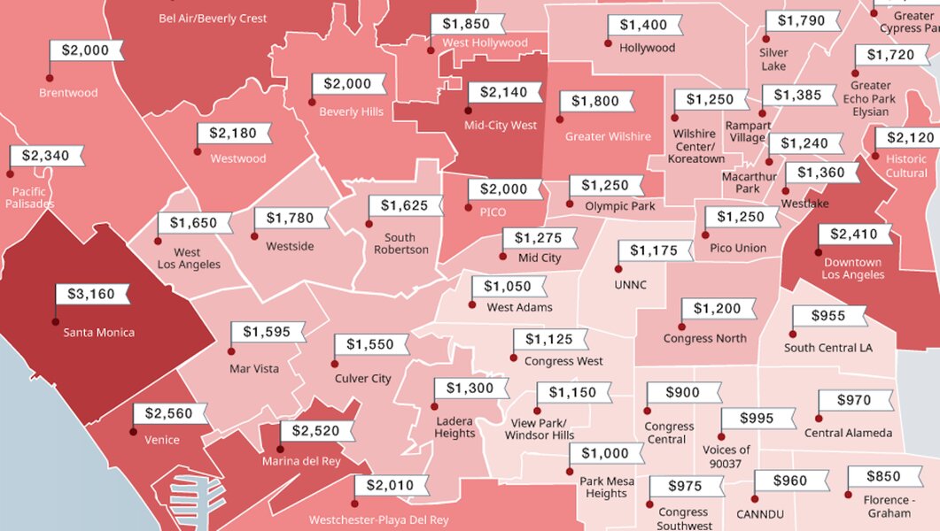 California Rent. Map Map of Cheapest and Most Expensive Rents in Los Angeles - Thrillist
