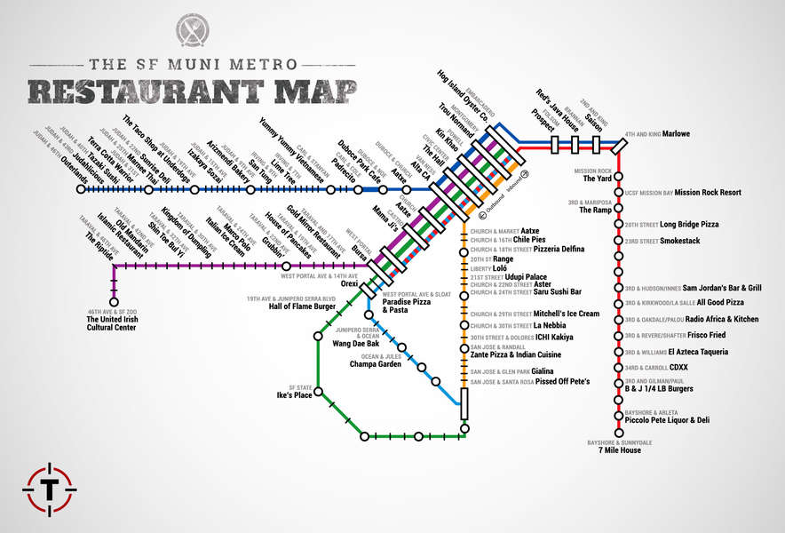 Sf Food Map SF Muni Metro Restaurant Map - Best Food Near Stops - Thrillist