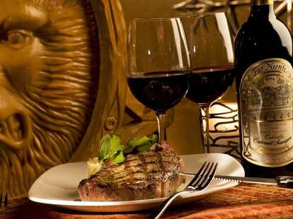 red wine and steak from VooDoo Lounge