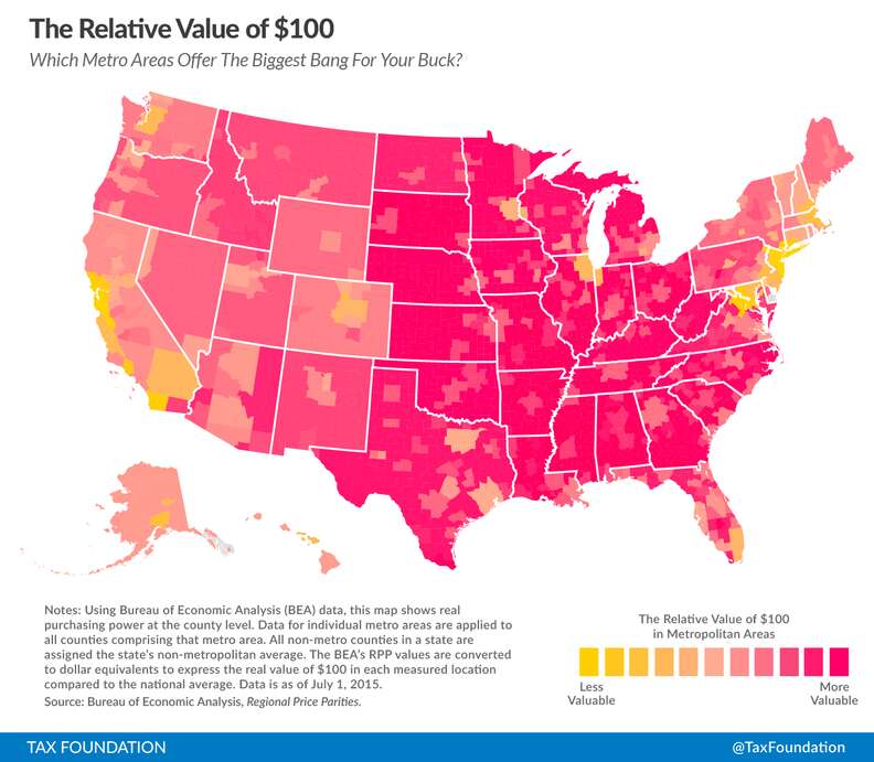 Cost of Living Map Purchasing Power of 100 in Every Major US City and
