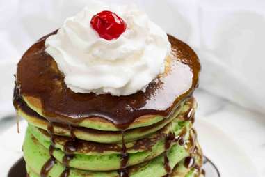 Shamrock pancakes with Guinness syrup