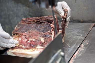 Meat being carved