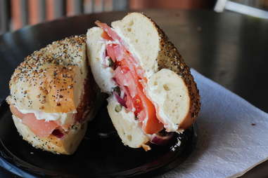 Everything bagel with smoked salmon