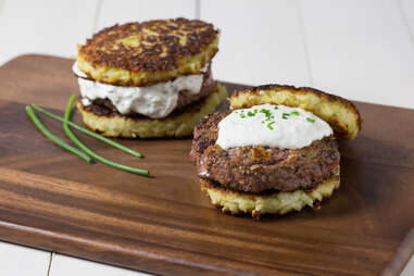 Brisket Burger with Latke Buns -- Thrillist Recipes