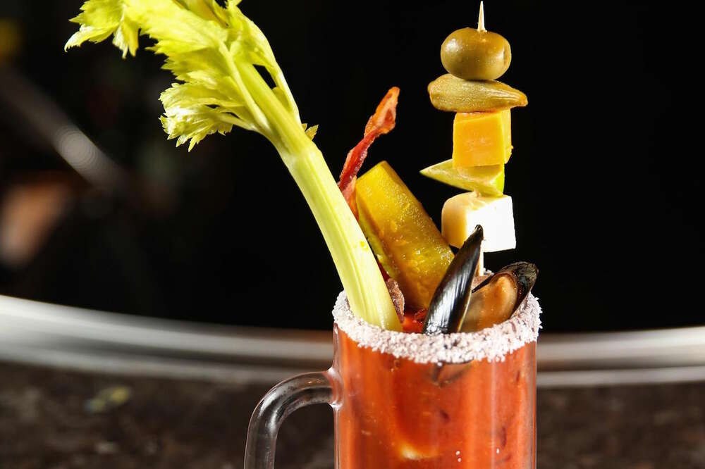 Bloody mary pitcher in Las Vegas is topped with a full meal