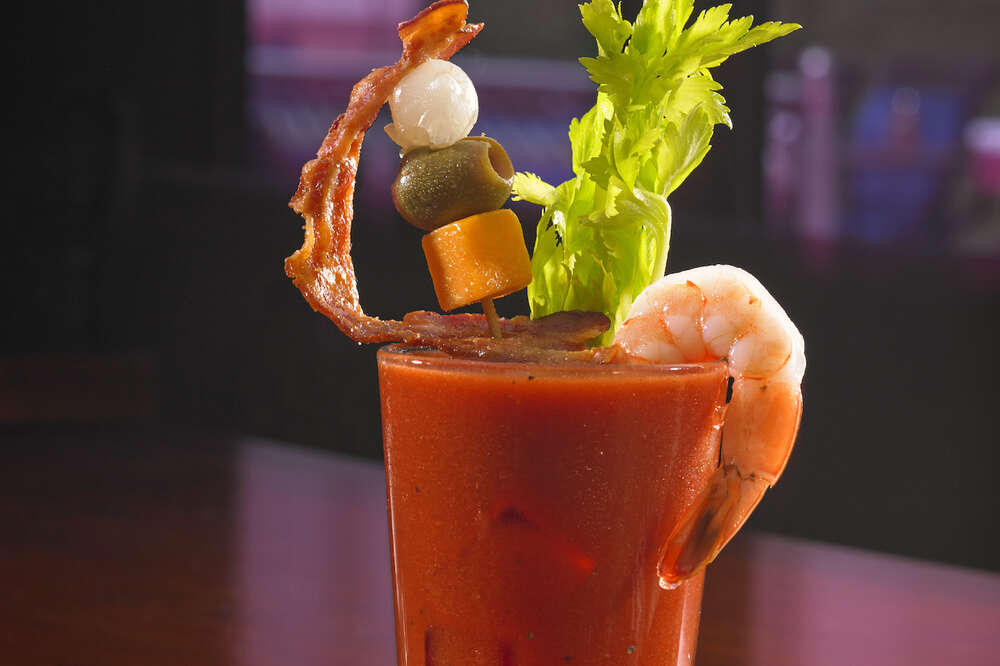 Bloody mary pitcher in Las Vegas is topped with a full meal