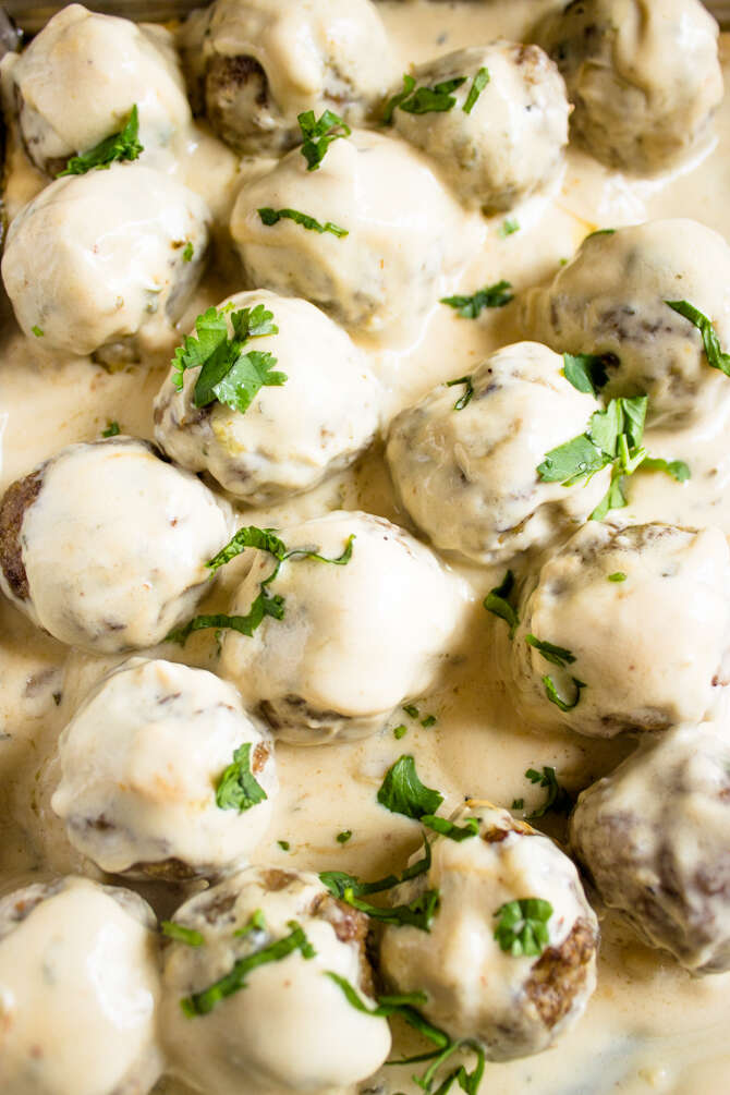 Roasted garlic meatballs