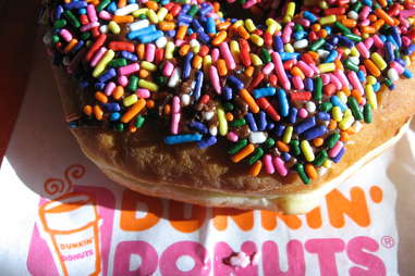 Sprinkled cover chocolate donut from Dunkin Donuts