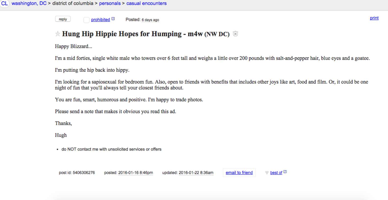 Craigslist Blizzard Hookups for Winter Storm Jonas Thrillist
