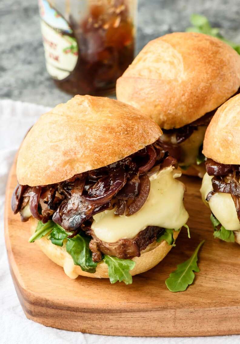 Steak sliders with brie and caramelized onions