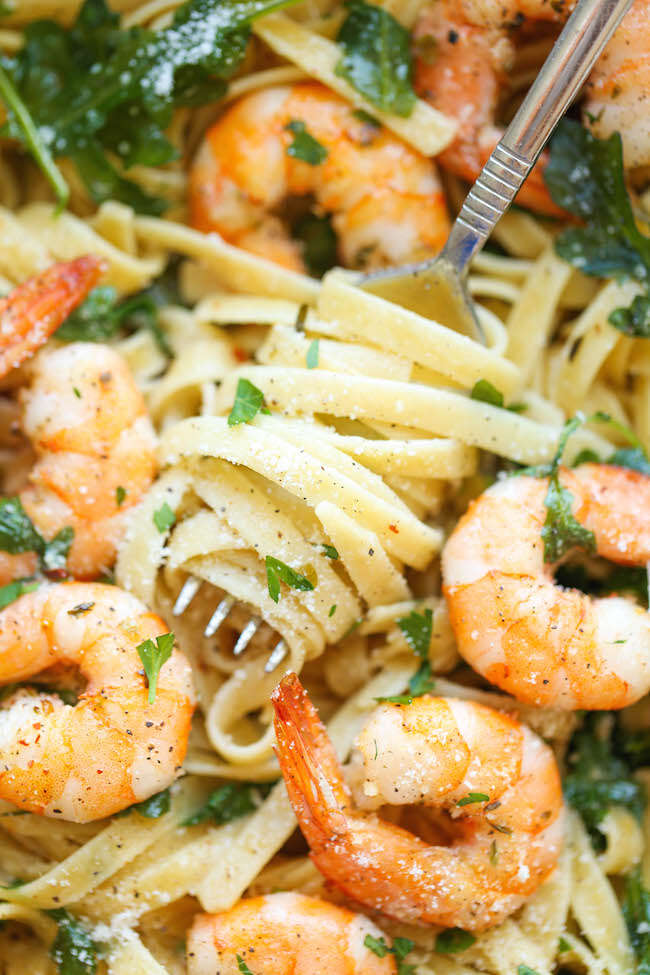 Garlic shrimp fettuccine